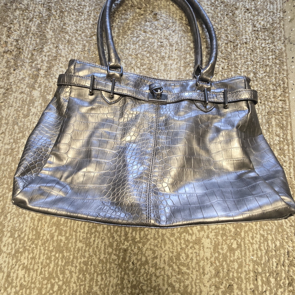 Like New Elegant Bronze Crocodile-Embossed Women's  Hand Bag Like New